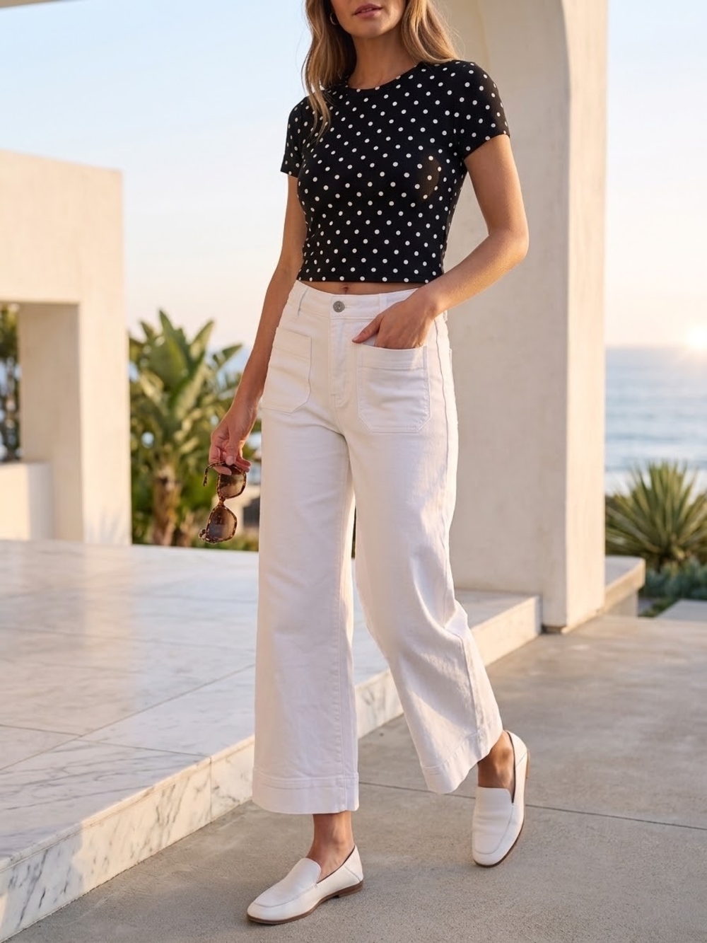Sanctuary White Crop Wide Leg Jeans 28 Coastal Grandma Utility Patch Pocket